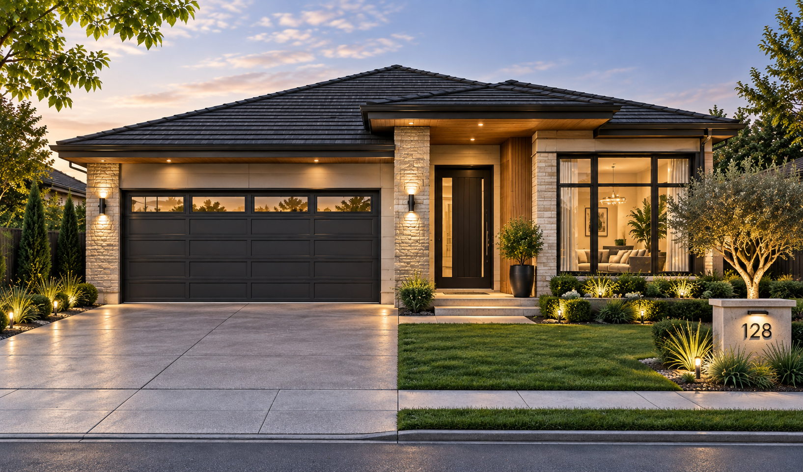 Oxford View bungalow front elevation with stone detailing