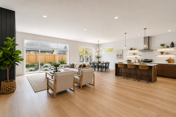 Open concept great room and kitchen